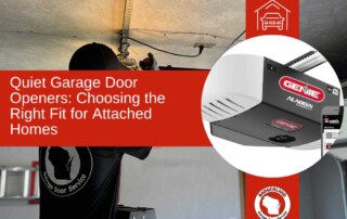 Technician installing a quiet Genie Aladdin garage door opener in a Green Bay attached home.