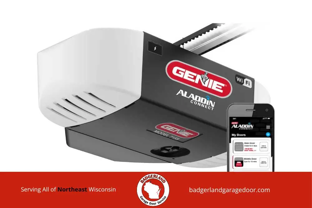 Genie Aladdin Connect smart WiFi garage door opener for quiet operation in attached homes.