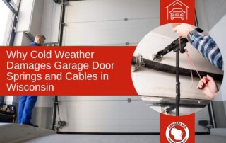 Technician fixing a garage door spring in winter as Badgerland Garage Door provides service for cold weather damage in Wisconsin.